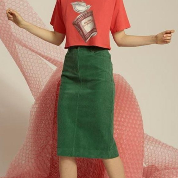Rachel Antonoff Dresses & Skirts - Rachel Antonoff - Hillary Corduroy Green Midi Pencil Skirt - Size 8